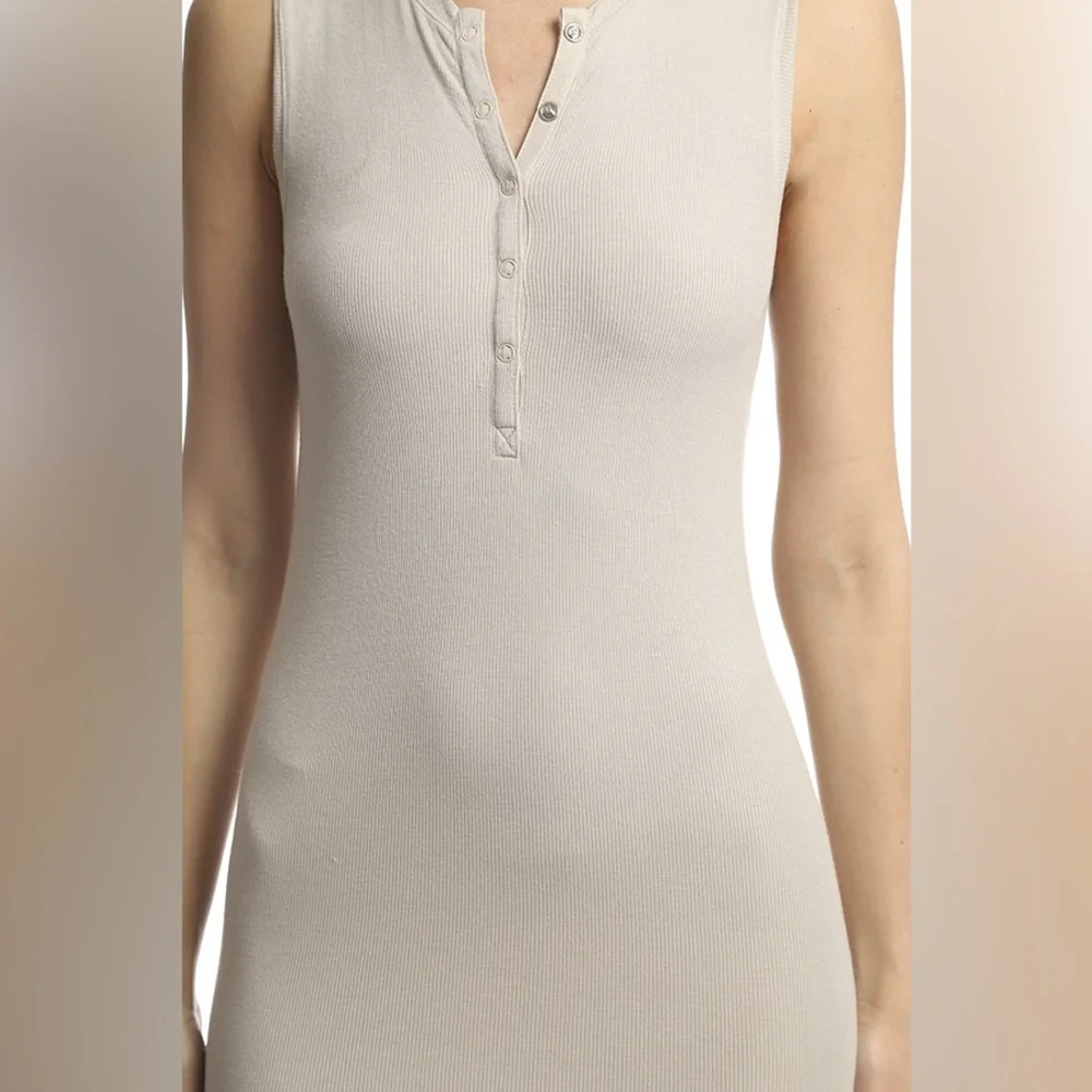 ATM Sleeveless Henley Midi Dress Color Rafia Size Small - Picture 3 of 9